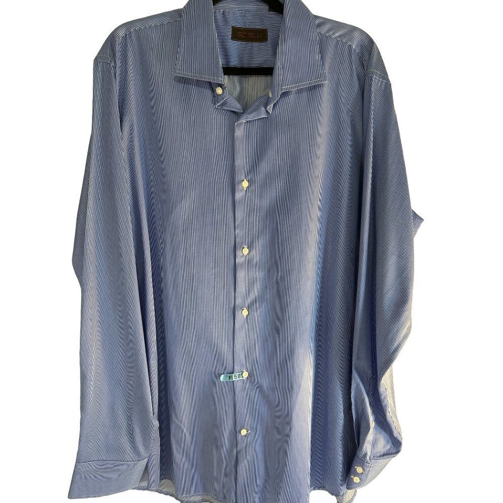 Gemelli Mens Dress Shirt Blue/White Striped Size 46/19 Large